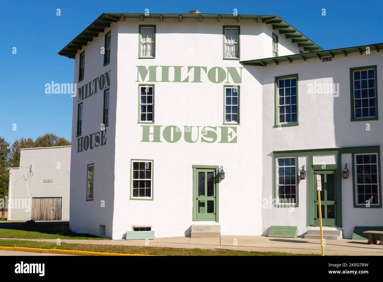 Milton, Wisconsin - United States - November 7th, 2022: The exterior of the historic Milton House built in 1844 and a stop on the Underground Railroad Stock Photo