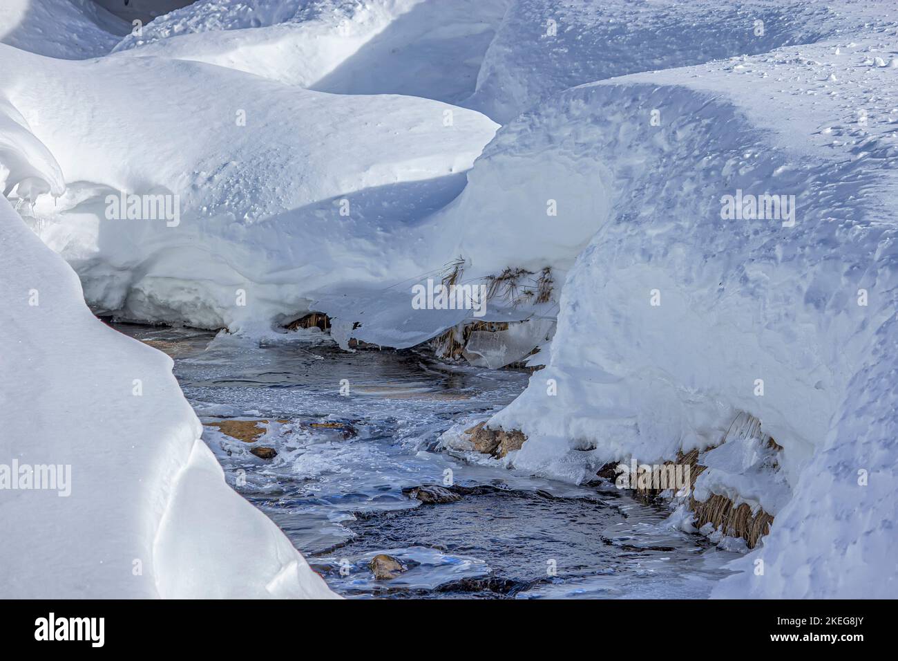 Snow melting on the river in the mountain in Austrian alps Stock Photo ...