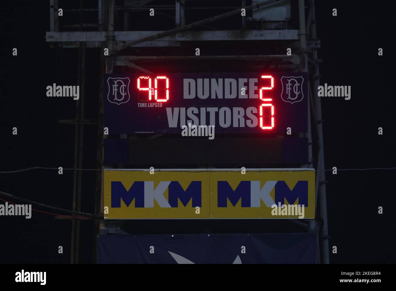 Dundee, Scotland, UK. 12th November 2022; Dens Park, Dundee, Scotland: Scottish Championship football, Dundee versus Raith Rovers; Full time scoreboard Credit: Action Plus Sports Images/Alamy Live News Stock Photo