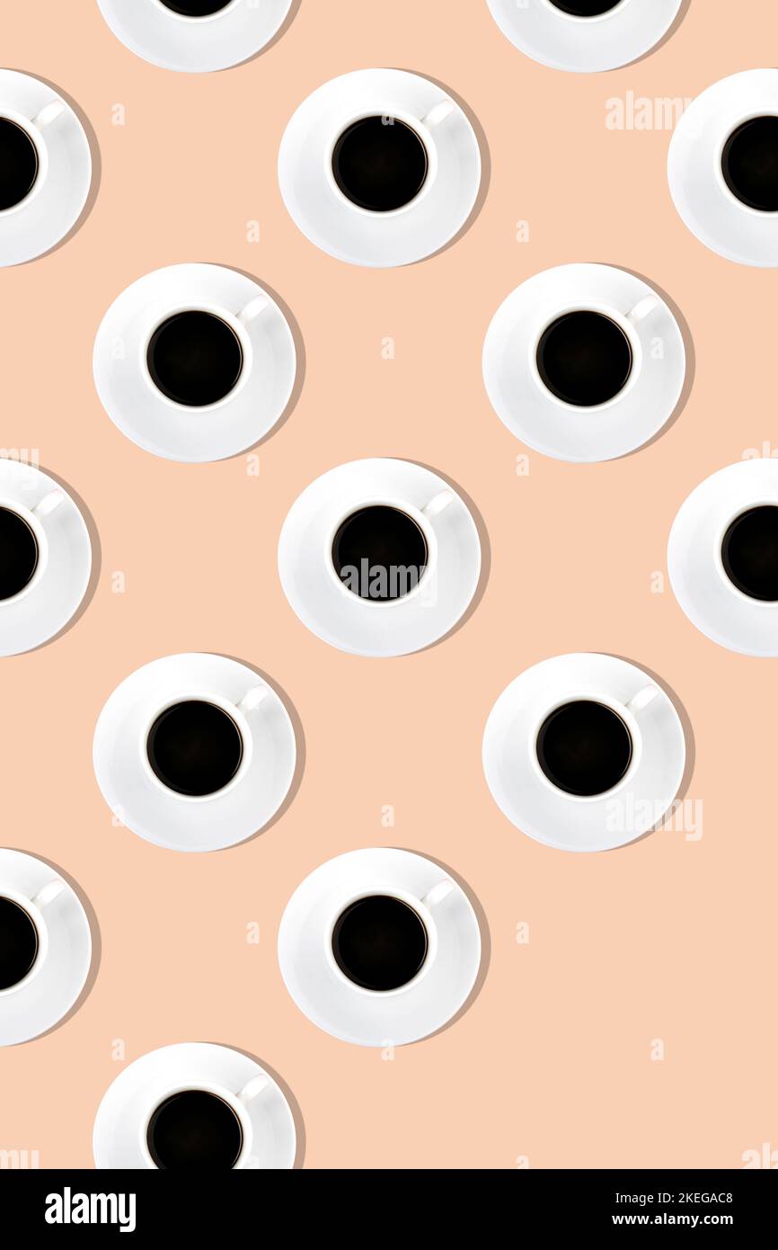 Contemporary still life with cups of black coffee. Top view Stock Photo