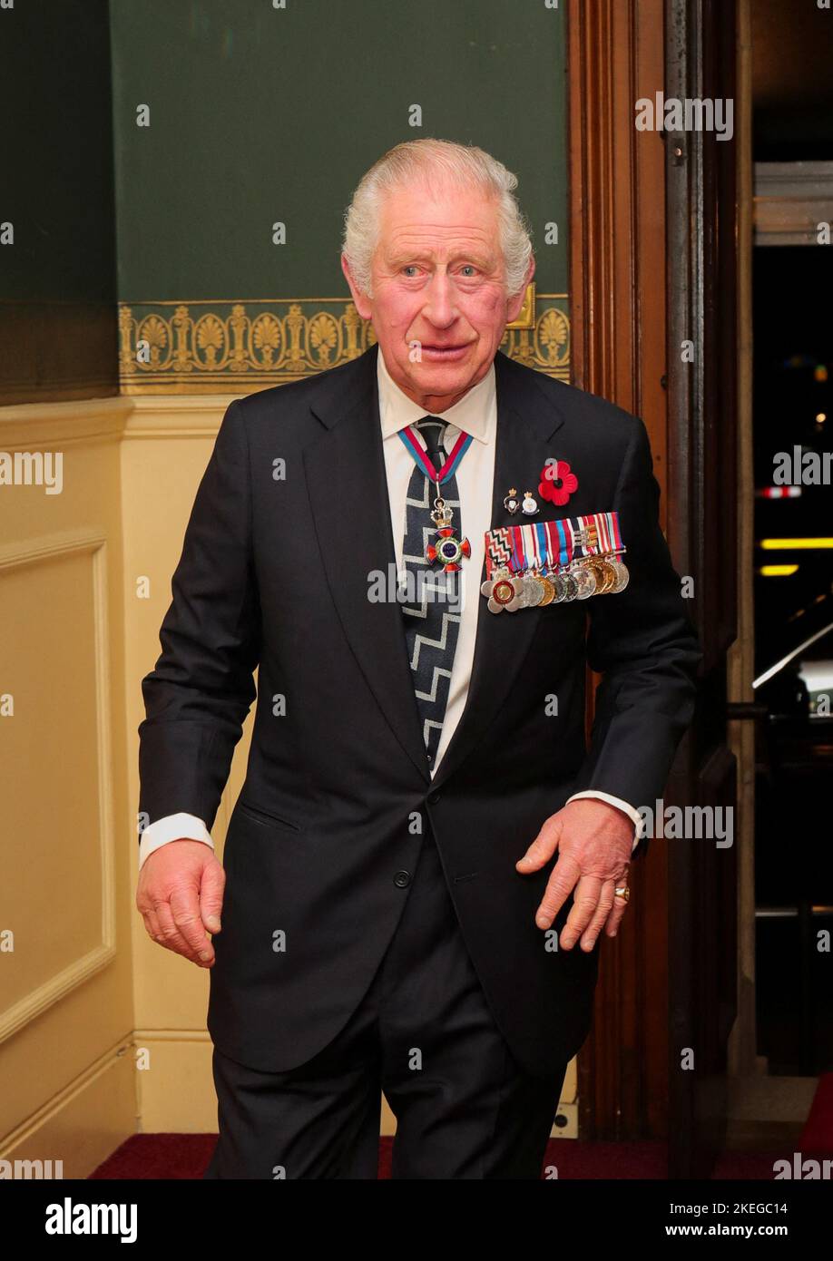 King Charles III arrives for the annual Royal British Legion Festival of Remembrance at the Royal Albert Hall in London. Picture date: Saturday November 12, 2022. Stock Photo