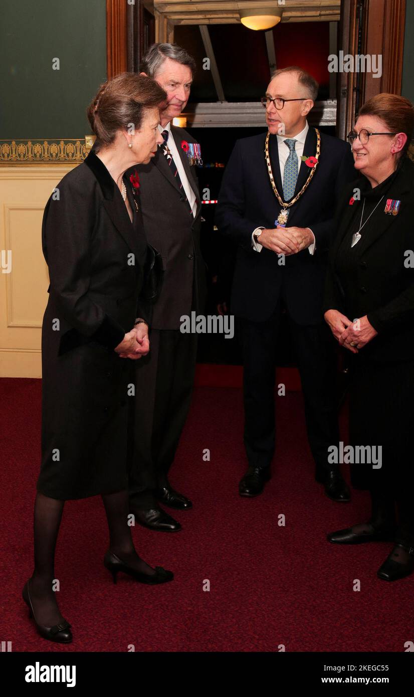 The Princess Royal and her husband Vice Admiral Sir Timothy Laurence, arrive for the annual Royal British Legion Festival of Remembrance at the Royal Albert Hall in London. Picture date: Saturday November 12, 2022. Stock Photo