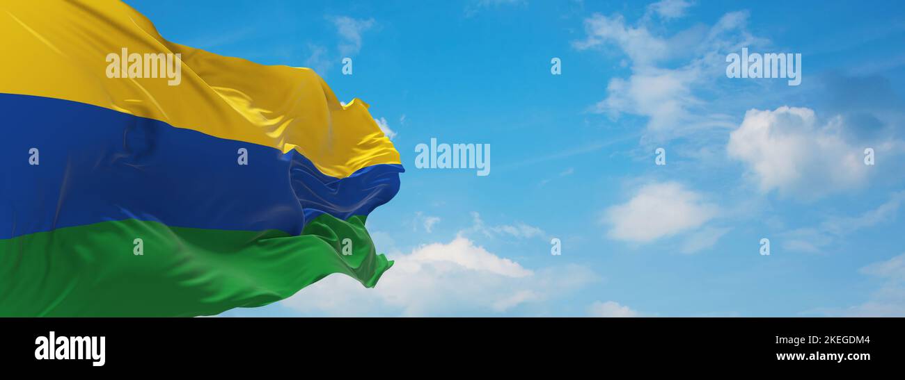 Top view of flag Guainia, Colombia. Colombian patriot and travel concept. no flagpole. Plane design, layout. Flag background Stock Photo
