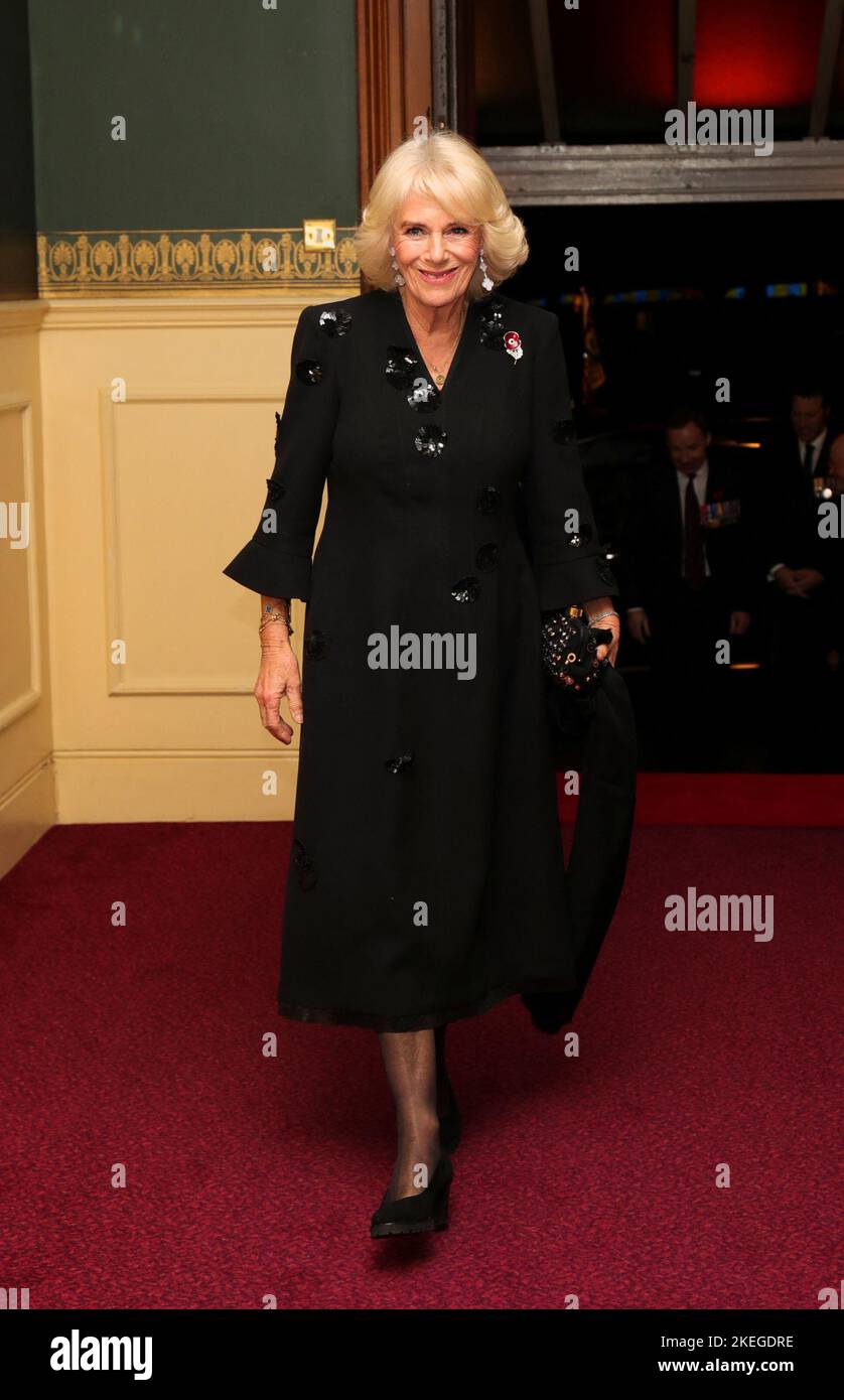 The Queen Consort arrives for the annual Royal British Legion Festival of Remembrance at the Royal Albert Hall in London. Picture date: Saturday November 12, 2022. Stock Photo