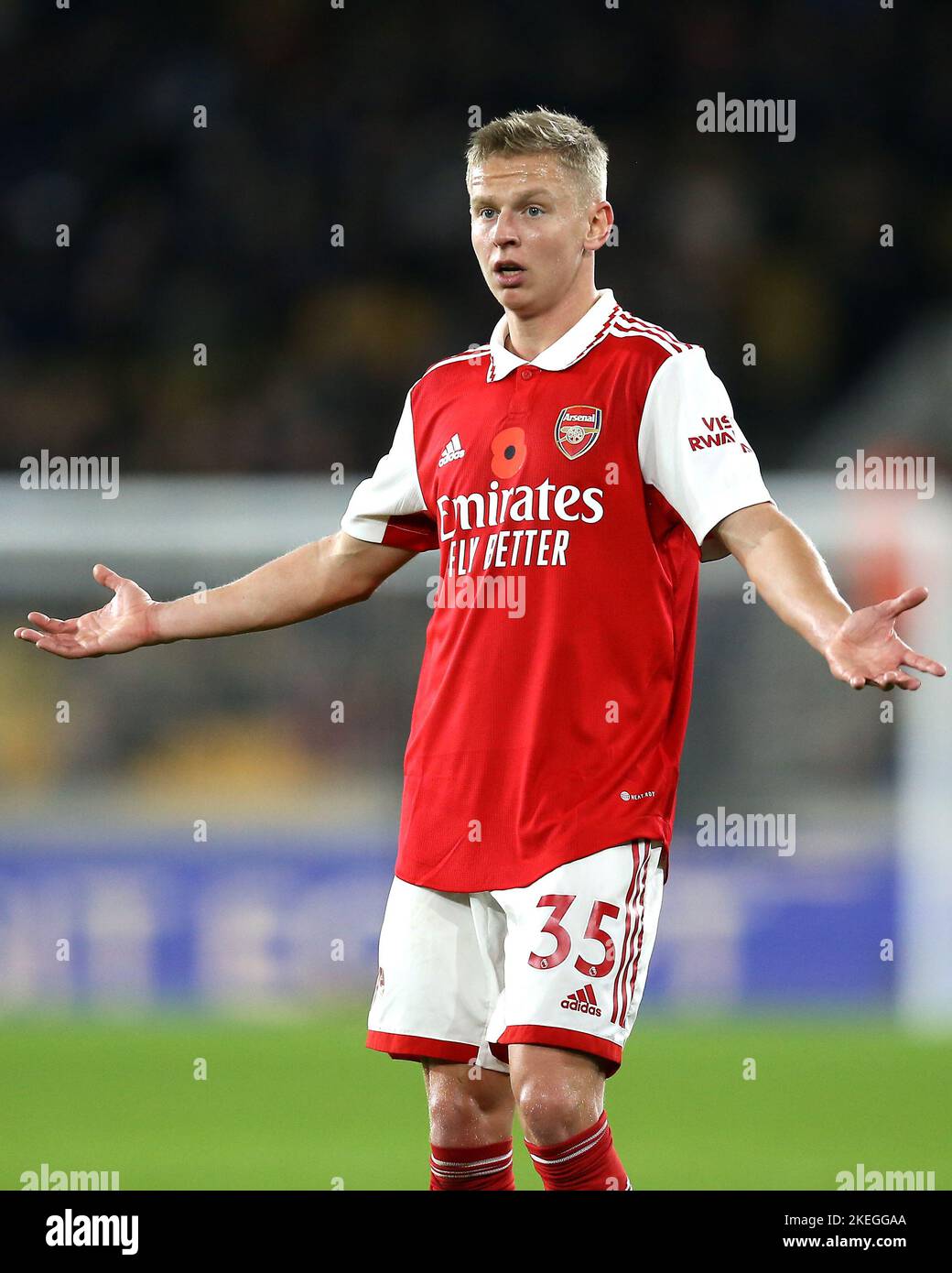 Arsenal's Oleksandr Zinchenko reacts during the Premier League match at