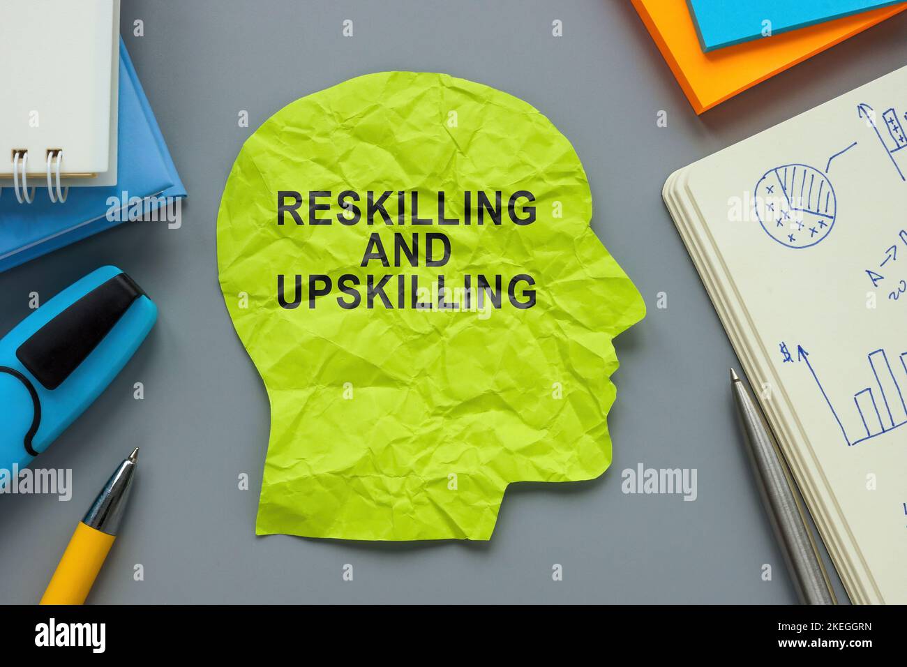 A paper head with inscription Reskilling and upskilling Stock Photo Alamy