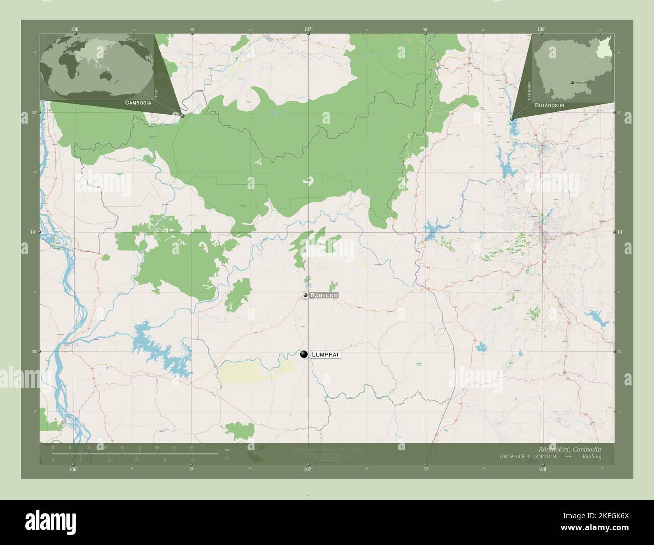 Rotanokiri, province of Cambodia. Open Street Map. Locations and names ...