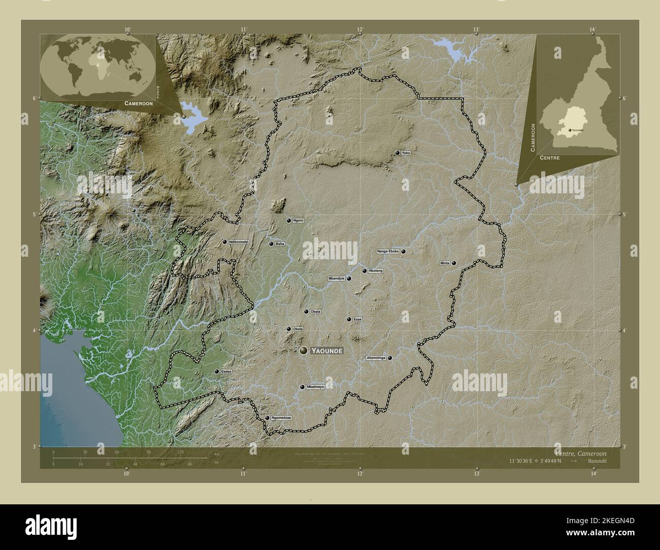 Centre, region of Cameroon. Elevation map colored in wiki style with ...