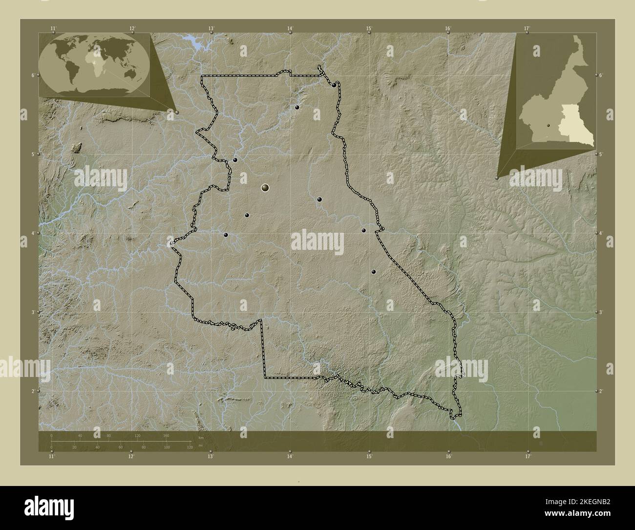 Est, region of Cameroon. Elevation map colored in wiki style with lakes ...