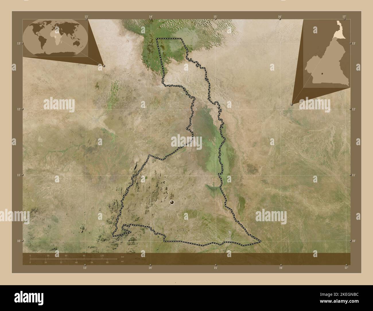 Extreme-Nord, region of Cameroon. Low resolution satellite map. Corner