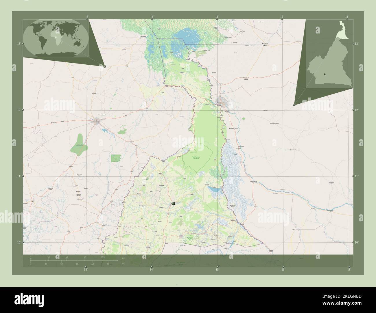 Extreme-Nord, region of Cameroon. Open Street Map. Corner auxiliary location maps Stock Photo