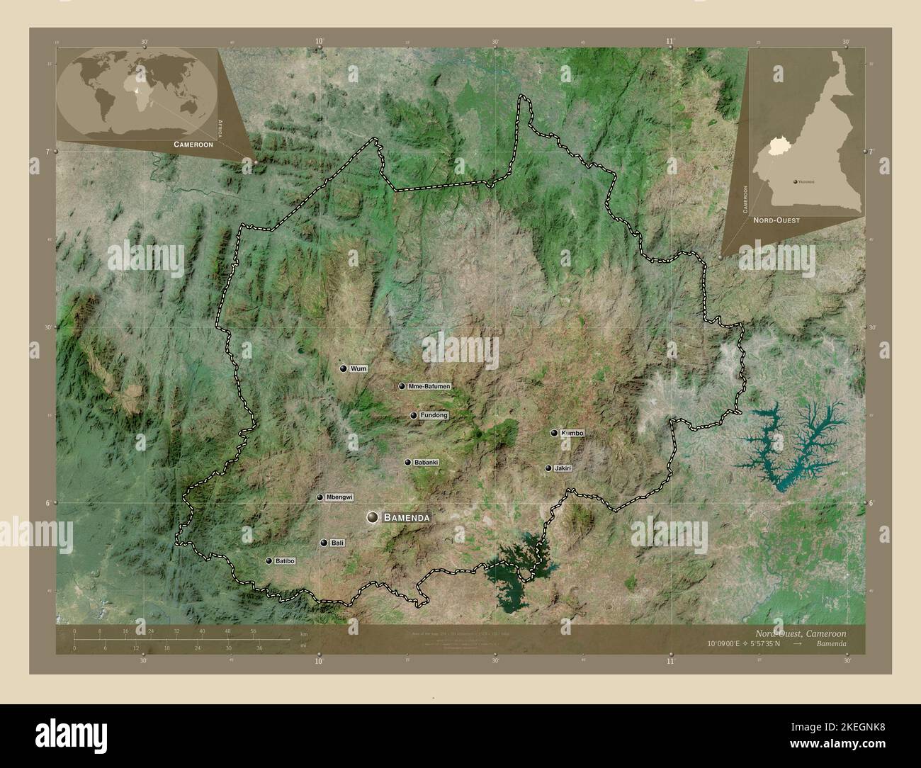 Nord-Ouest, region of Cameroon. High resolution satellite map