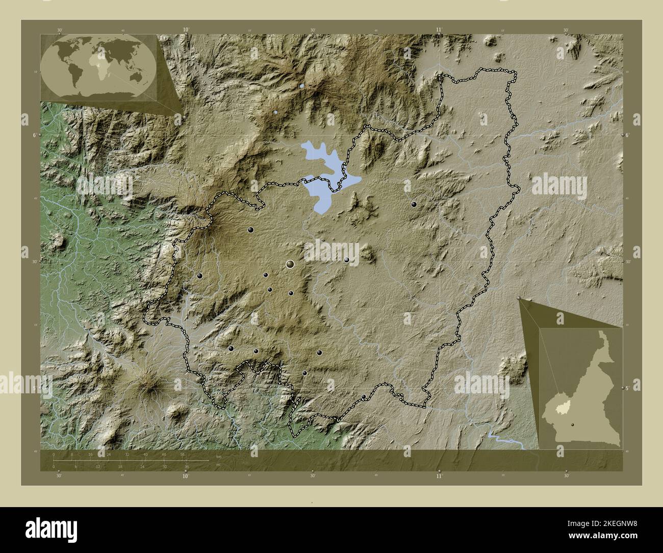 Ouest, region of Cameroon. Elevation map colored in wiki style with ...