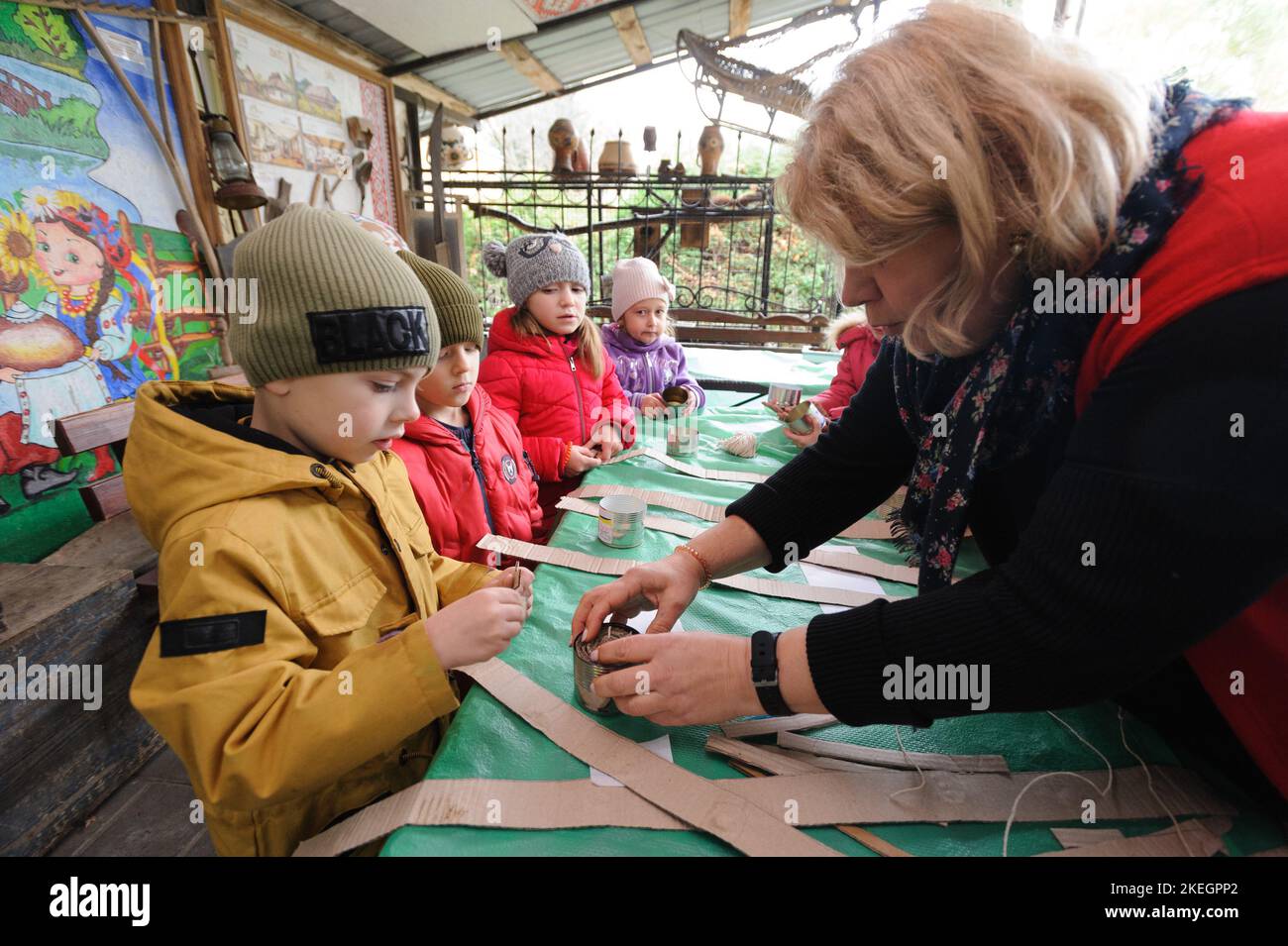 Lviv, Ukraine 12 November 2022. Ukrainians teach children how to make