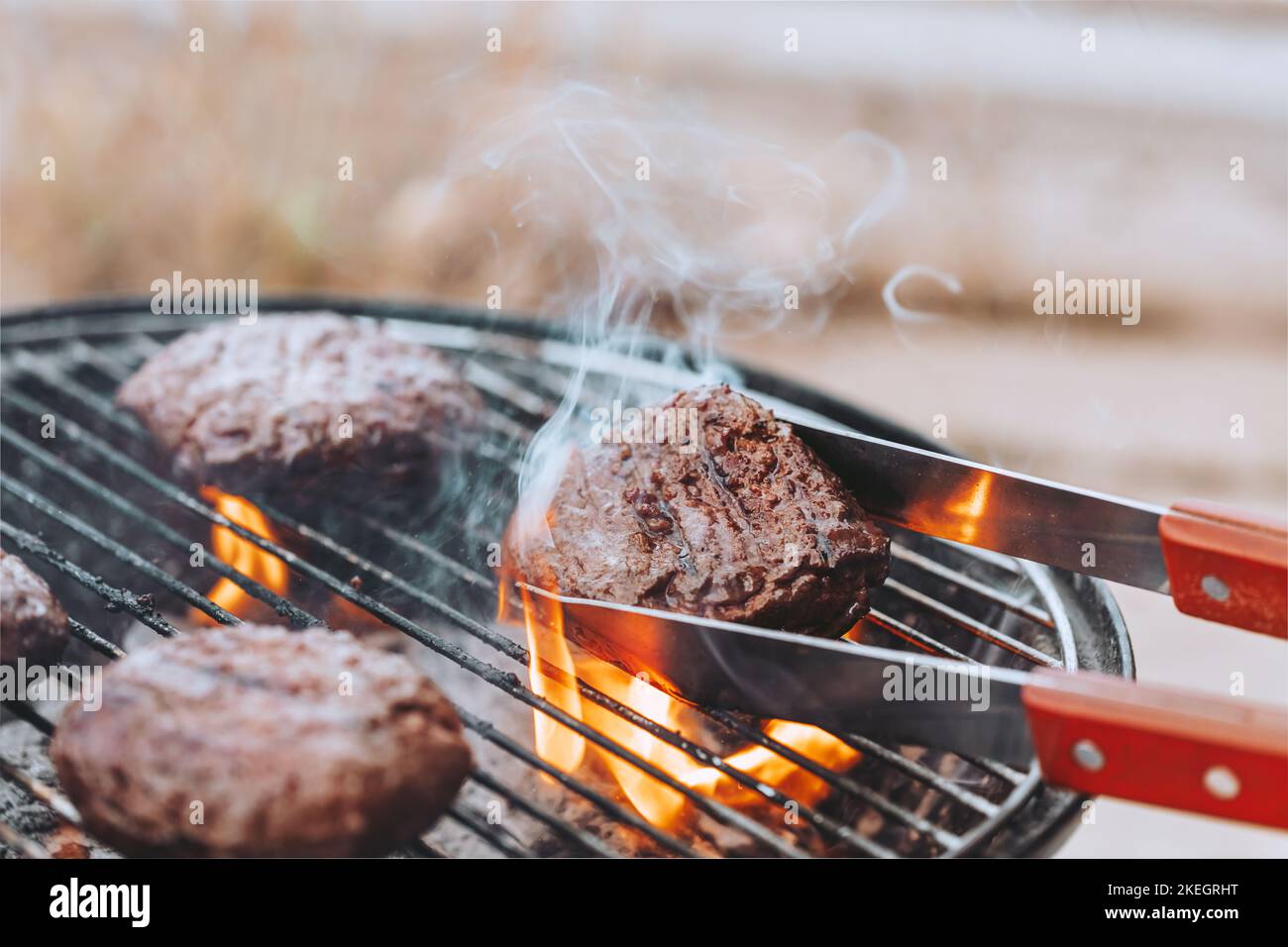 Making BBQ on a Backyard Stock Photo