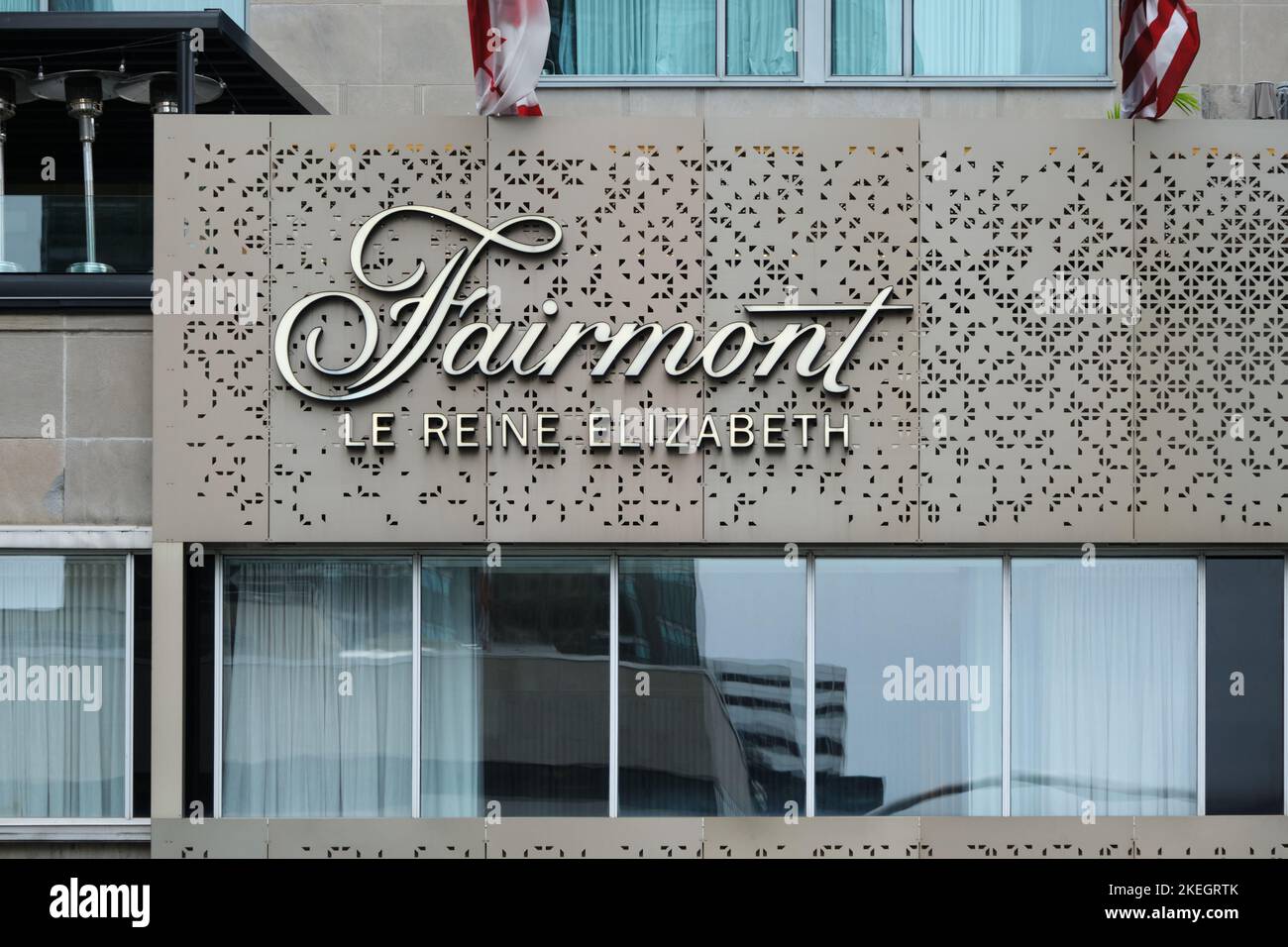 Sign of the Fairmont Le Reine Elizabeth Hotel in Montreal Stock Photo