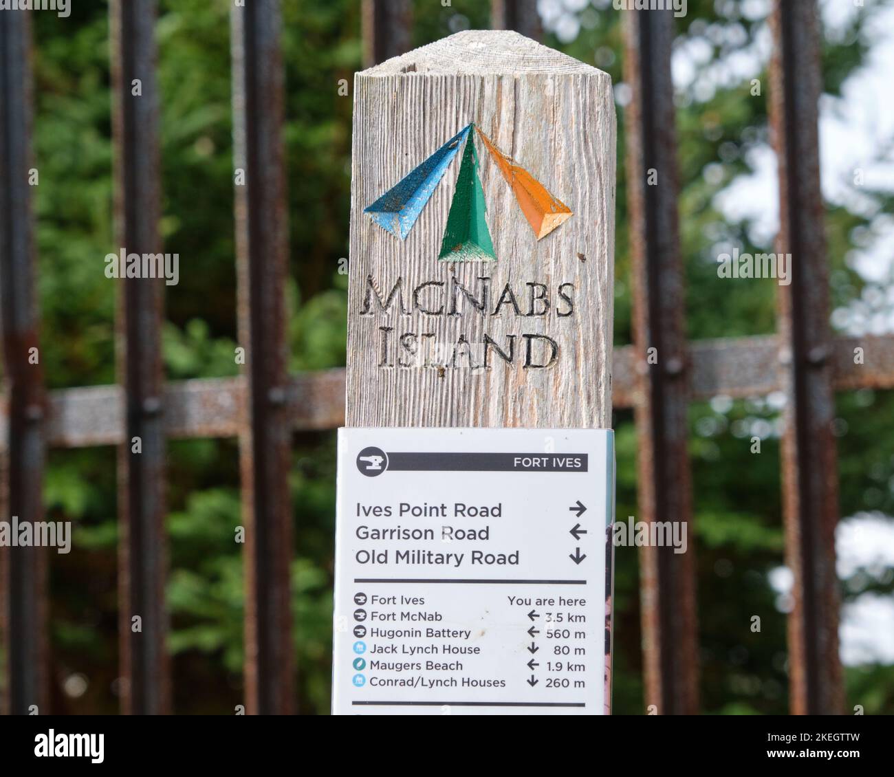 McNabs island direction sign Stock Photo Alamy