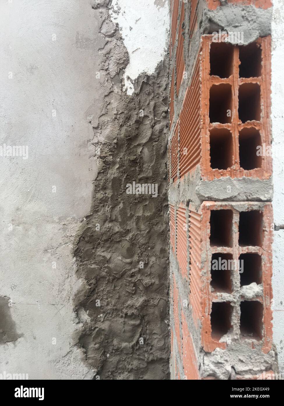 Building under construction. Hollow brick wall Stock Photo