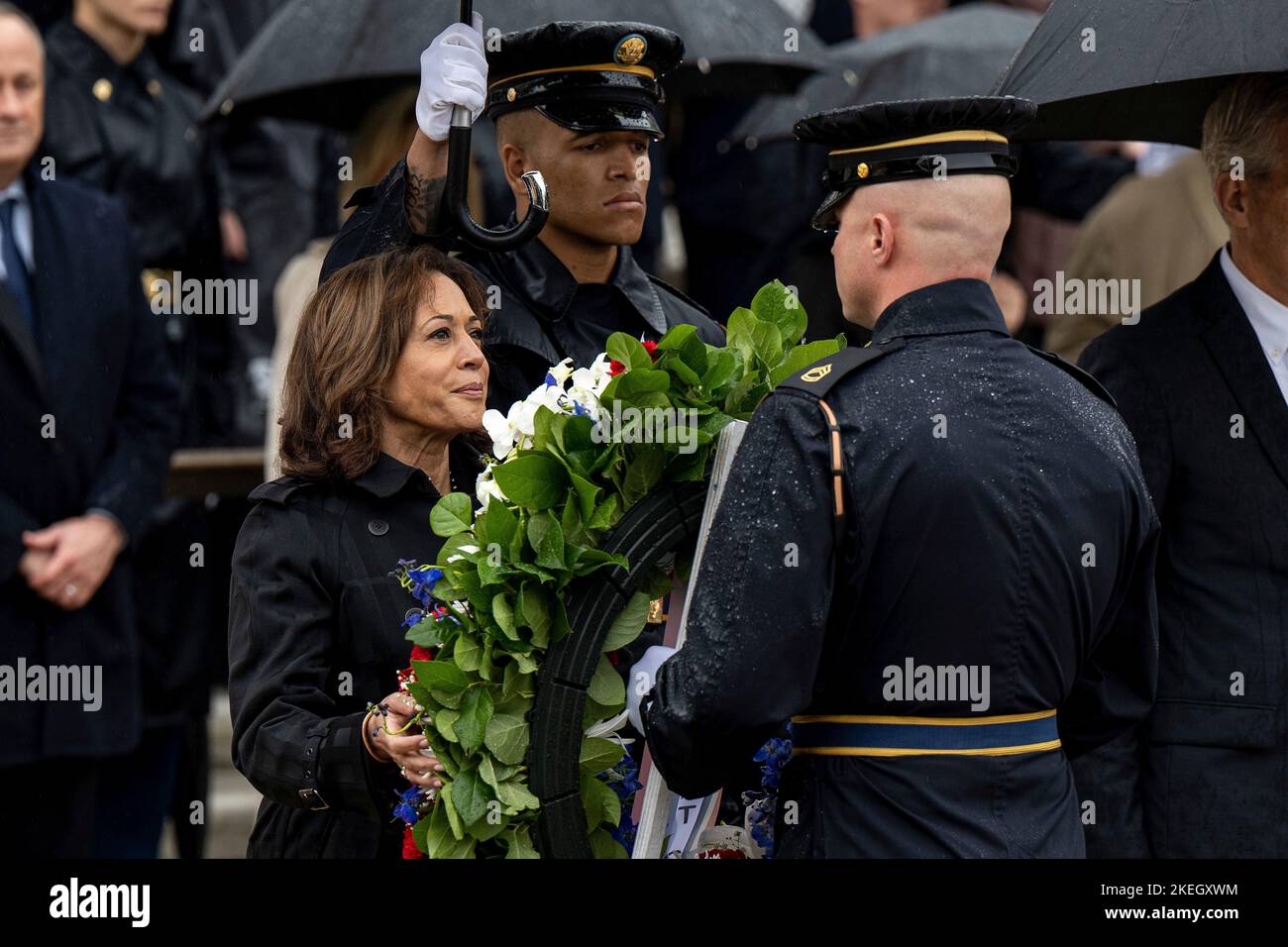 Arlington, United States Of America. 11th Nov, 2022. Arlington, United States of America. 11 November, 2022. U.S. Vice President Kamala Karris, places a wreath at the Tomb of the Unknown Soldier at the annual National Veterans Day Observance Arlington National Cemetery, November 11, 2022 in Arlington, Virginia, USA. Credit: PO2 Alexander Kubitza/DOD Photo/Alamy Live News Stock Photo