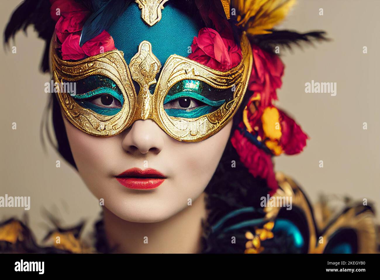 Illustration of an elaborate and colorful costume masquerade mask on an