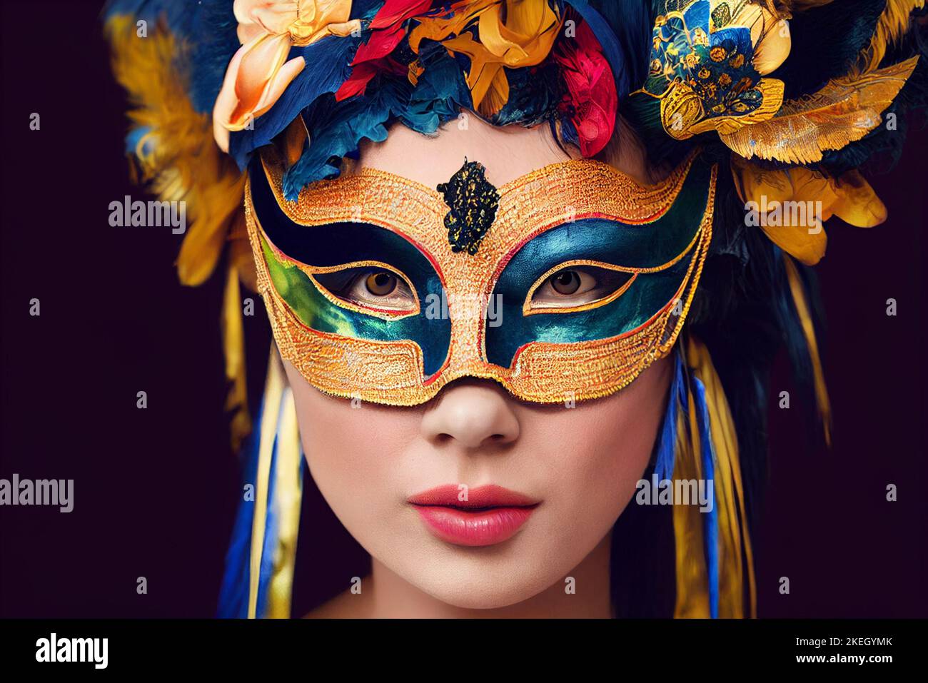 Illustration of an elaborate and colorful costume masquerade mask on an