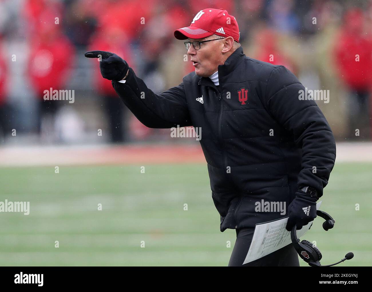 Columbus, United States. 12th Nov, 2022. Indiana Hoosiers head coach Tom Allen points to a player during a game against the Ohio State Buckeyes in Columbus, Ohio on Saturday, November 12, 2022. Photo by Aaron Josefczyk/UPI Credit: UPI/Alamy Live News Stock Photo