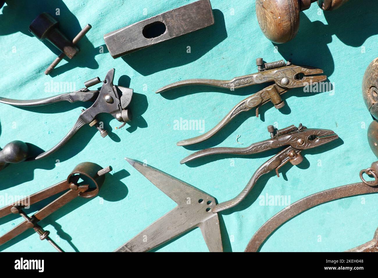 old hand tools at the flea market Stock Photo - Alamy