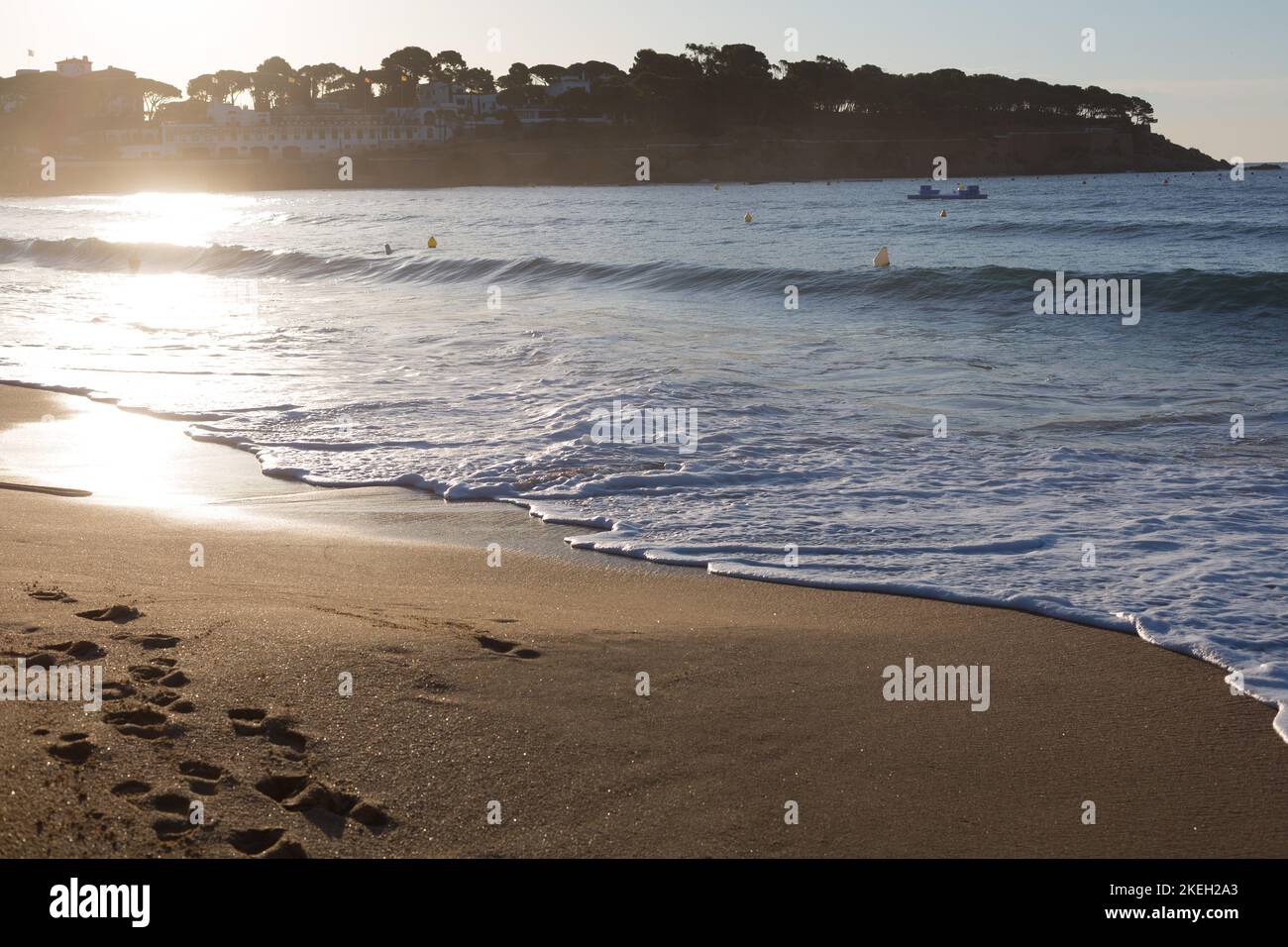 Fine sand beach on the Costa Brava, Girona, S'Agaro, Catalonia, Spain Stock Photo