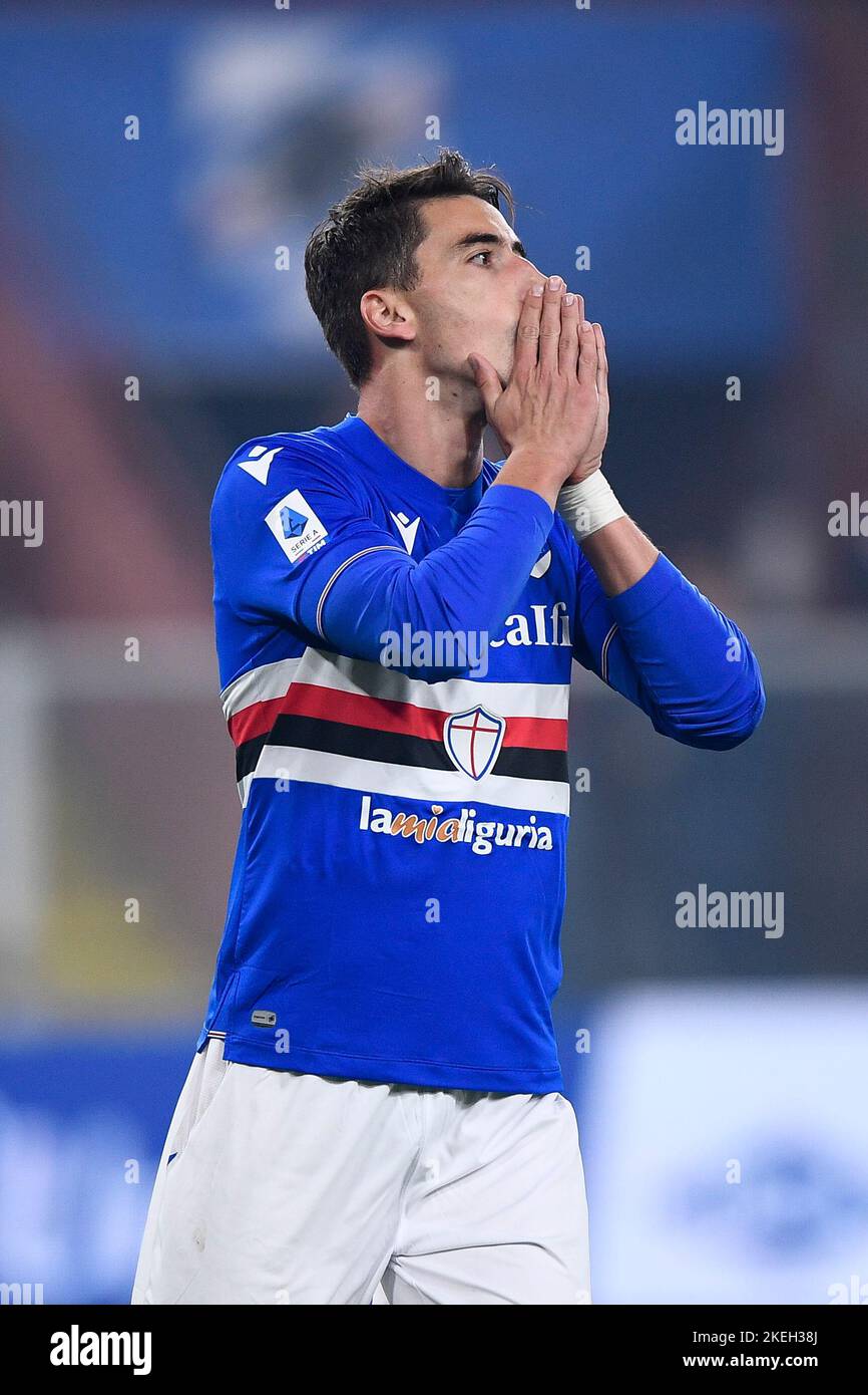 Genoa, Italy. 12 November 2022. Filip Djuricic of UC Sampdoria looks dejected during the Serie A football match between UC Sampdoria and US Lecce. Credit: Nicolò Campo/Alamy Live News Stock Photo