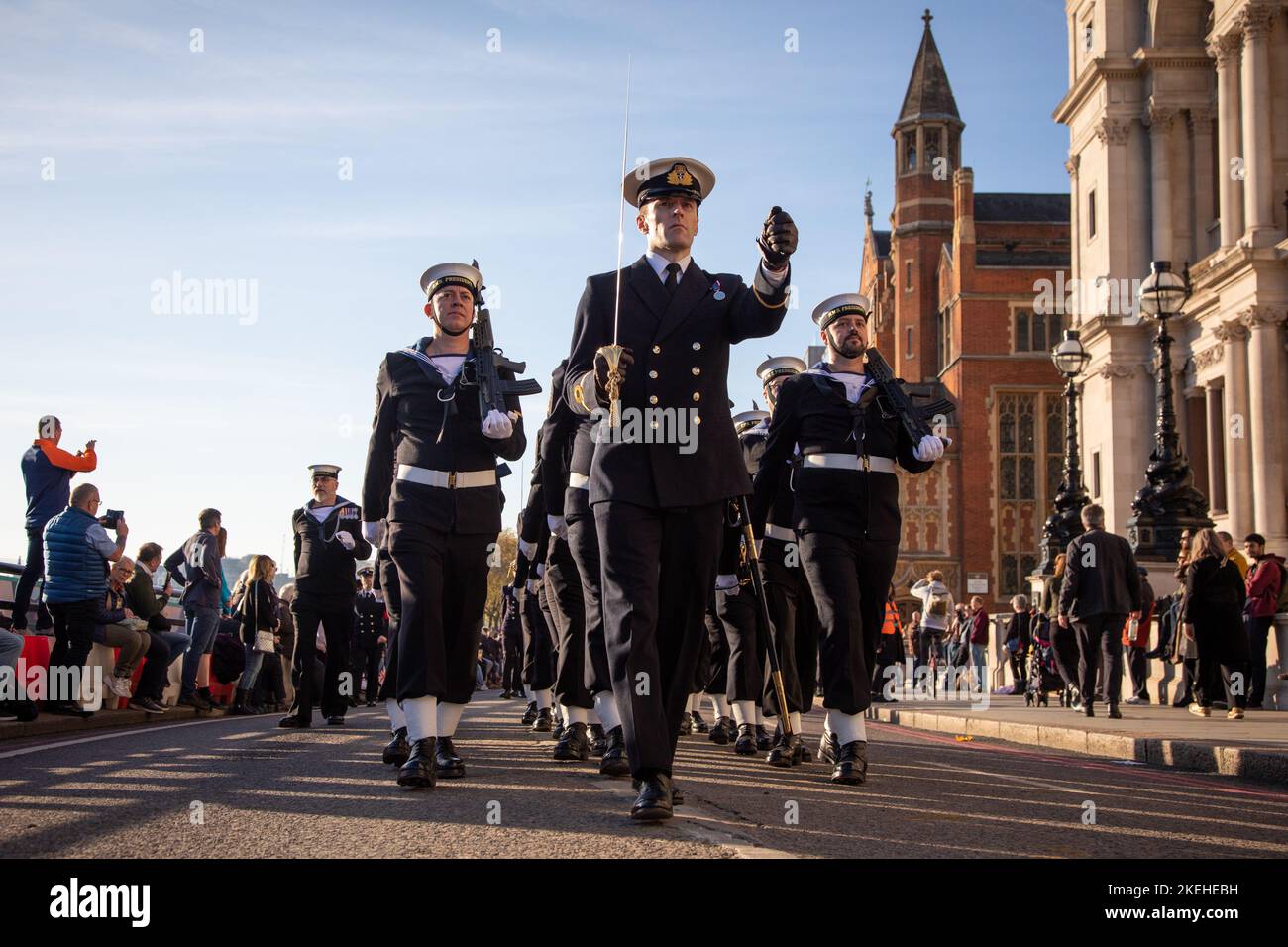 London, UK. 12th November 2022. Royal Marines take part in the Lord Mayor’s Show in honor of the 694th Lord Mayor of the City of London, Alderman Nicholas Lyons. Credit: Kiki Streitberger/Alamy Live News Stock Photo