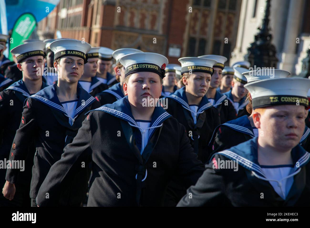London, UK. 12th November 2022. Sea cadets take part in the Lord Mayor’s Show in honor of the 694th Lord Mayor of the City of London, Alderman Nicholas Lyons. Credit: Kiki Streitberger/Alamy Live News Stock Photo