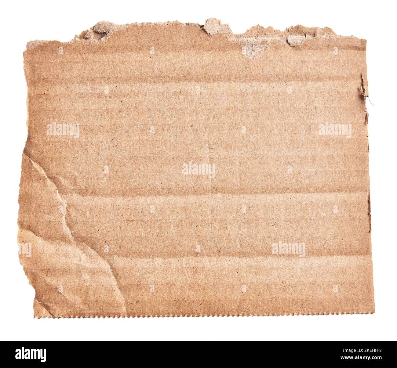 One ripped piece of cardboard material over isolated white background ...