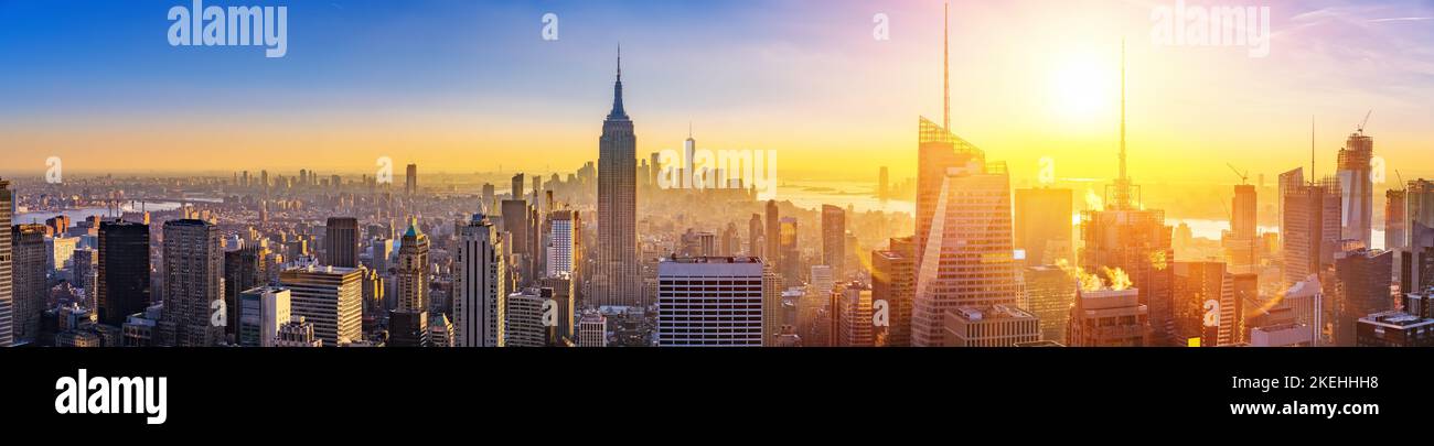 Aerial view of Manhattan at sunset Stock Photo