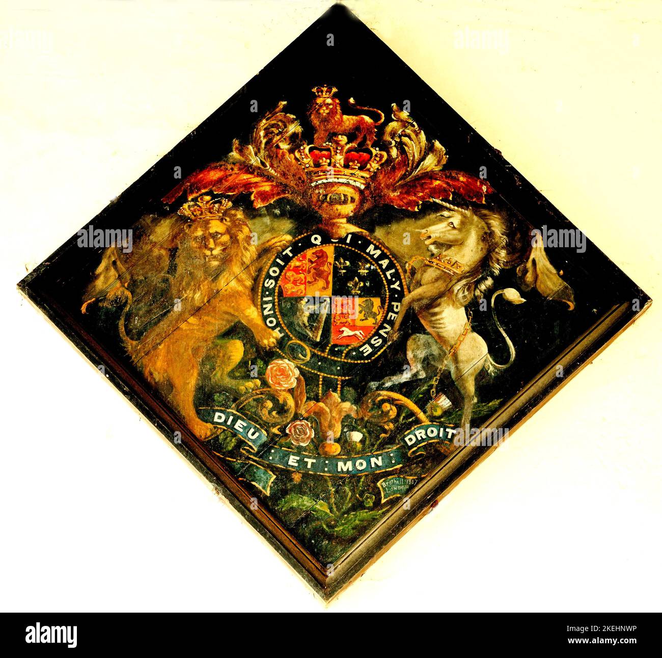 Royal Coat of Arms board, diamond shape, Hanoverian, 19th century