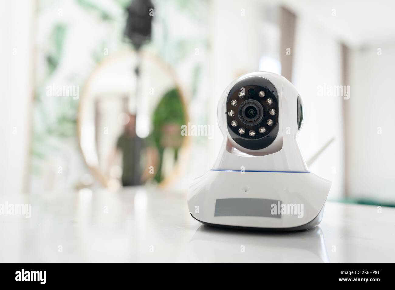 Security camera high tech smart home security technology digital on the table or shelf copy space Stock Photo