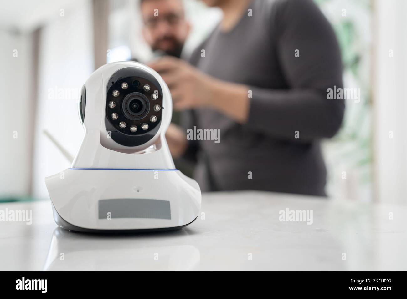 Security camera high tech smart home security technology digital on the table or shelf copy space Stock Photo
