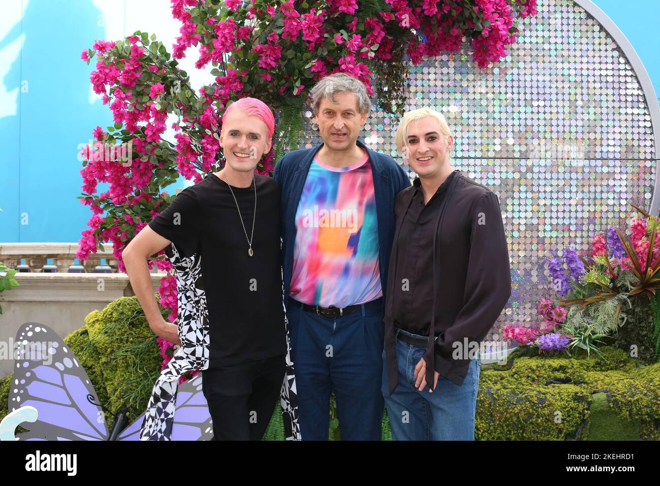 Gareth Pugh, Jonathan Reekie and Carson McColl  attend the opening Party for 'This Bright Land' at Somerset House - a summer celebration of community Stock Photo
