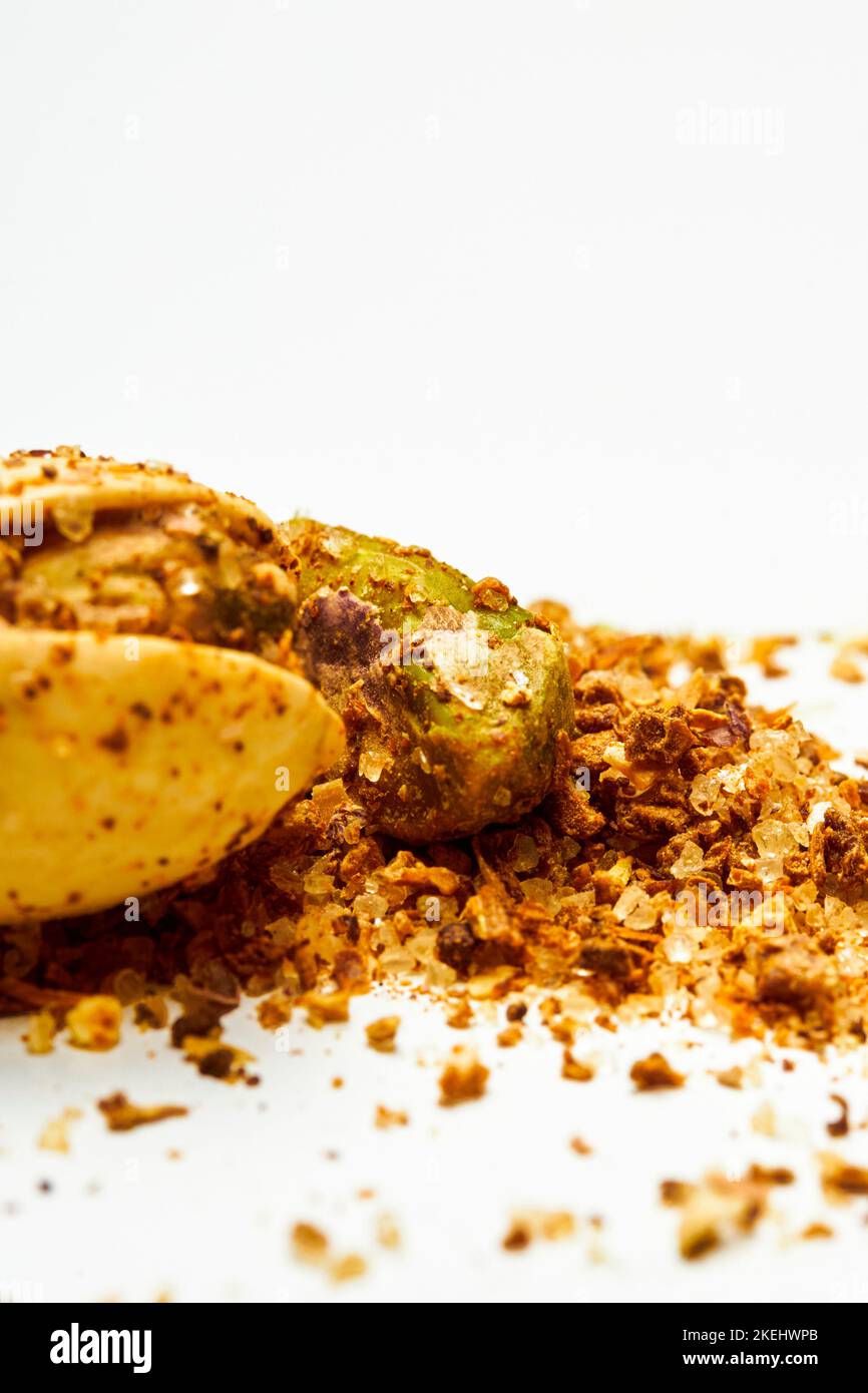 Detailed look a seasoned pistachios in studio Stock Photo Alamy