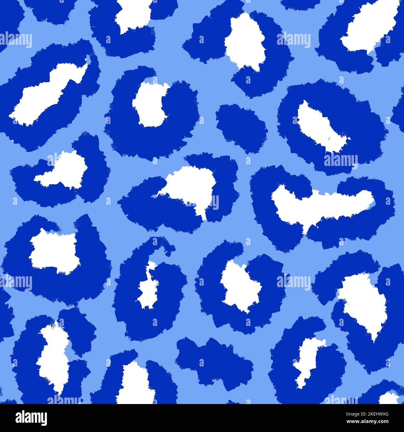 Hand drawn seamless pattern of blue leopard cheetah print. Wild animal