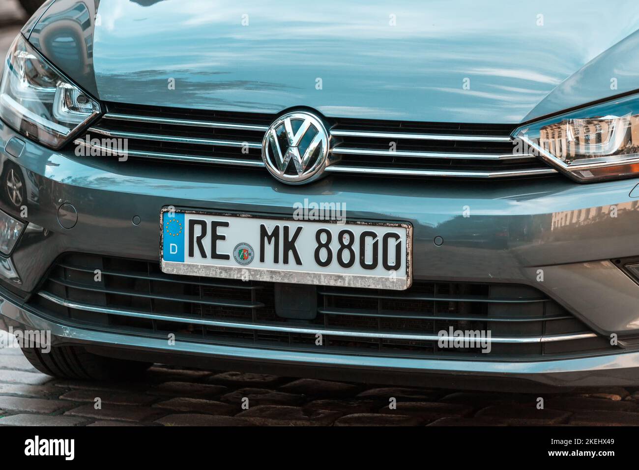 25 July 2022, Munster, Germany the license plate on the volkswagen car