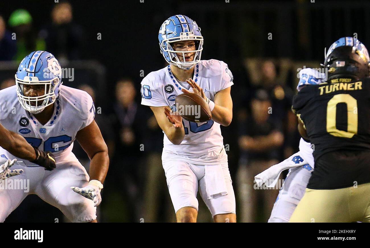 November 12, 2022 North Carolina freshman Drake Maye (10) takes the