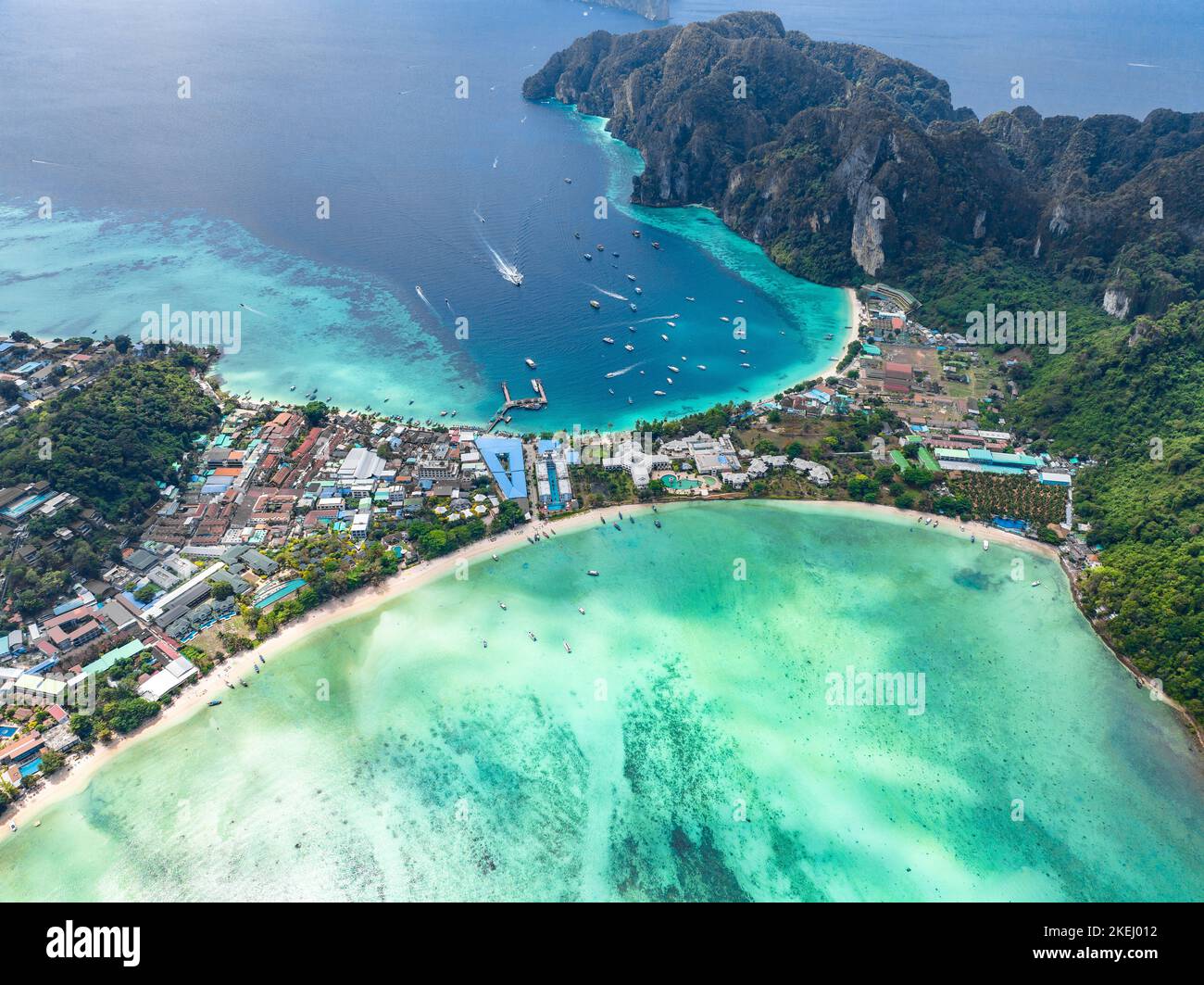 Aerial view of Ton Sai Beach in Koh Phi Phi, Krabi Thailand Stock Photo