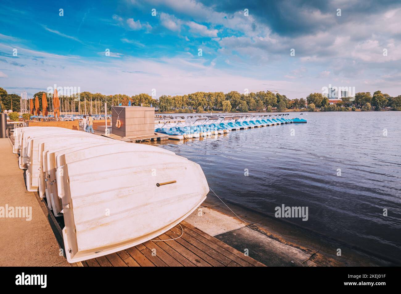 25 July 2022, Munster, Germany Many boats and other vessels for rent