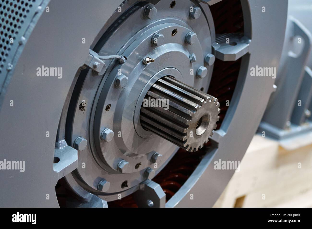 Output splined shaft of large industrial electric engine Stock Photo Alamy