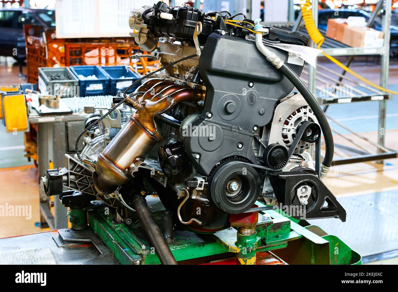 Car engine on conveyor in assembling plant Stock Photo Alamy