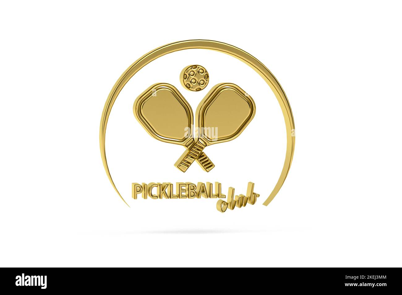 Golden 3d pickleball icon isolated on white background -  3d render Stock Photo