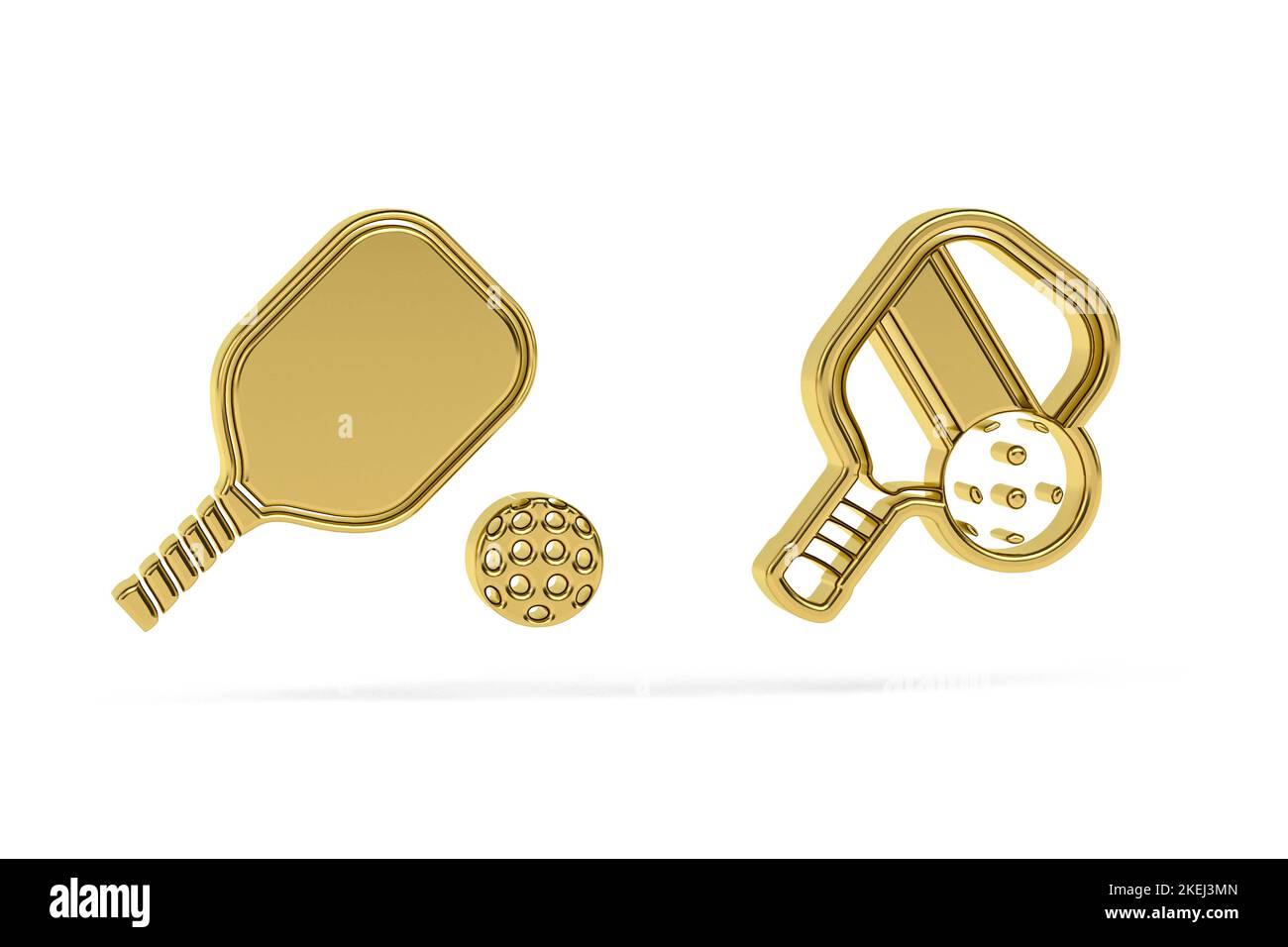 Golden 3d pickleball icon isolated on white background -  3d render Stock Photo