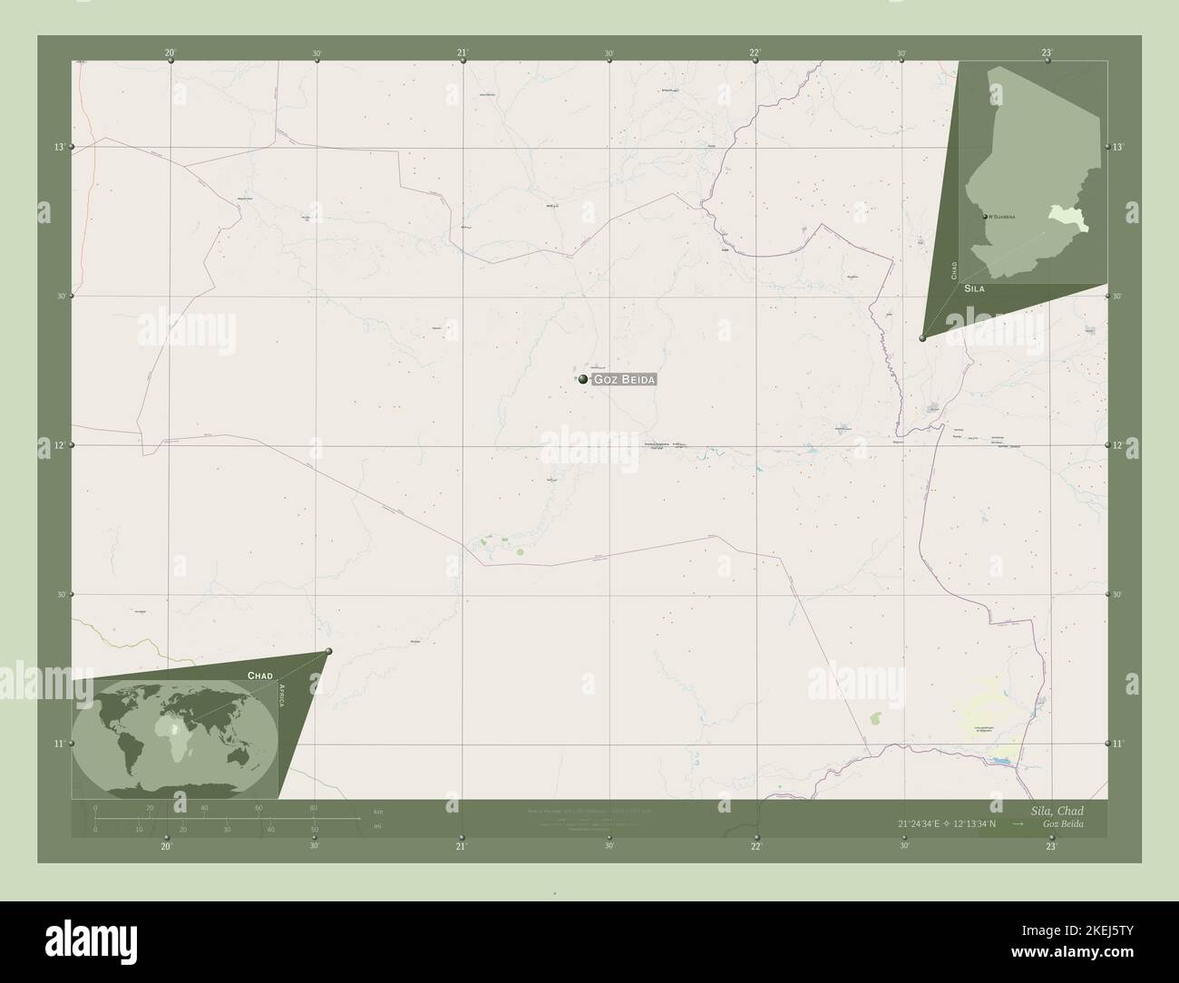 Sila, region of Chad. Open Street Map. Locations and names of major ...