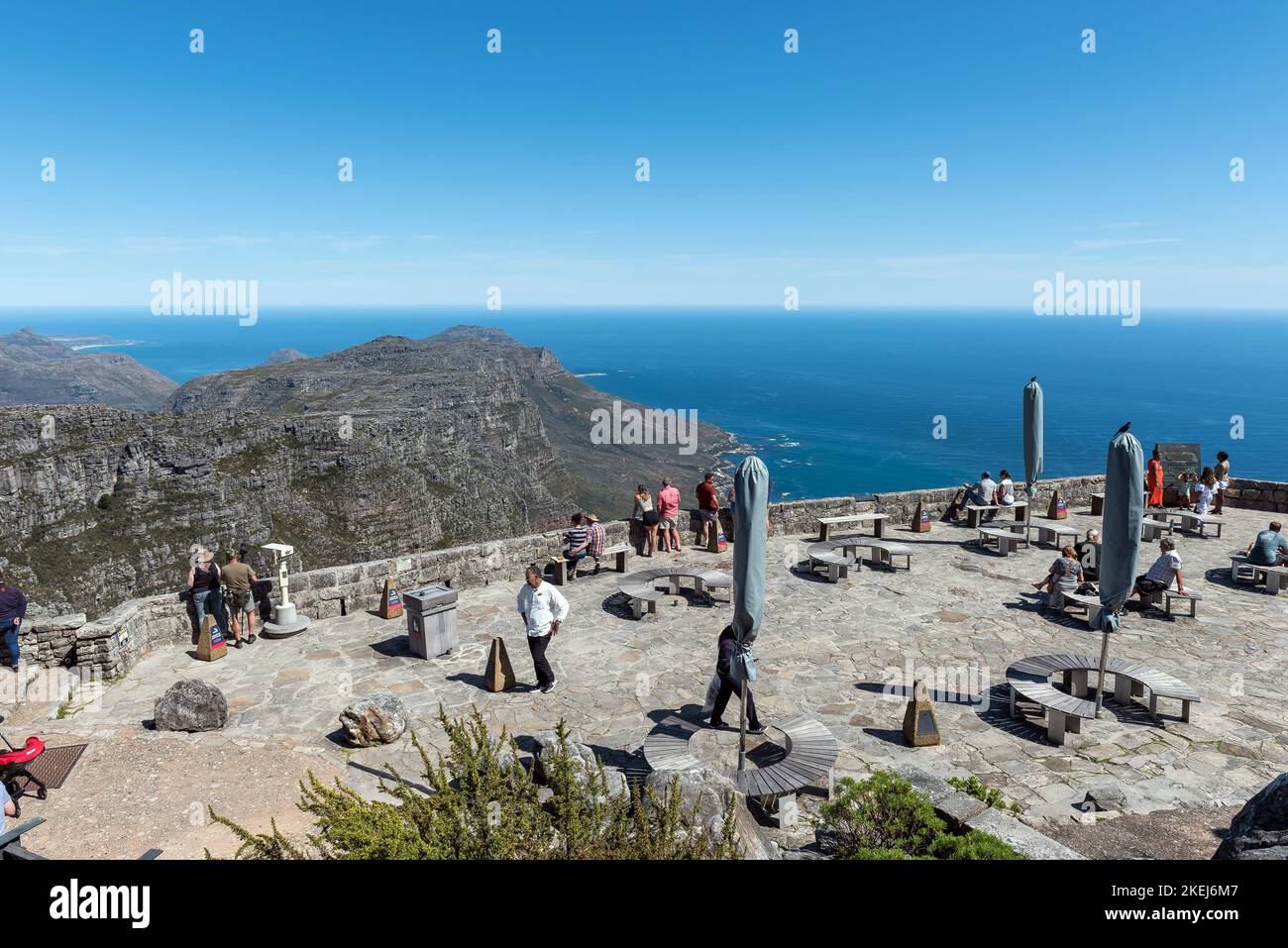 Cape Town, South Africa - Sep 14, 2022: Tourists are visible at a viewpoint on Table Mountain in Cape Town Stock Photo