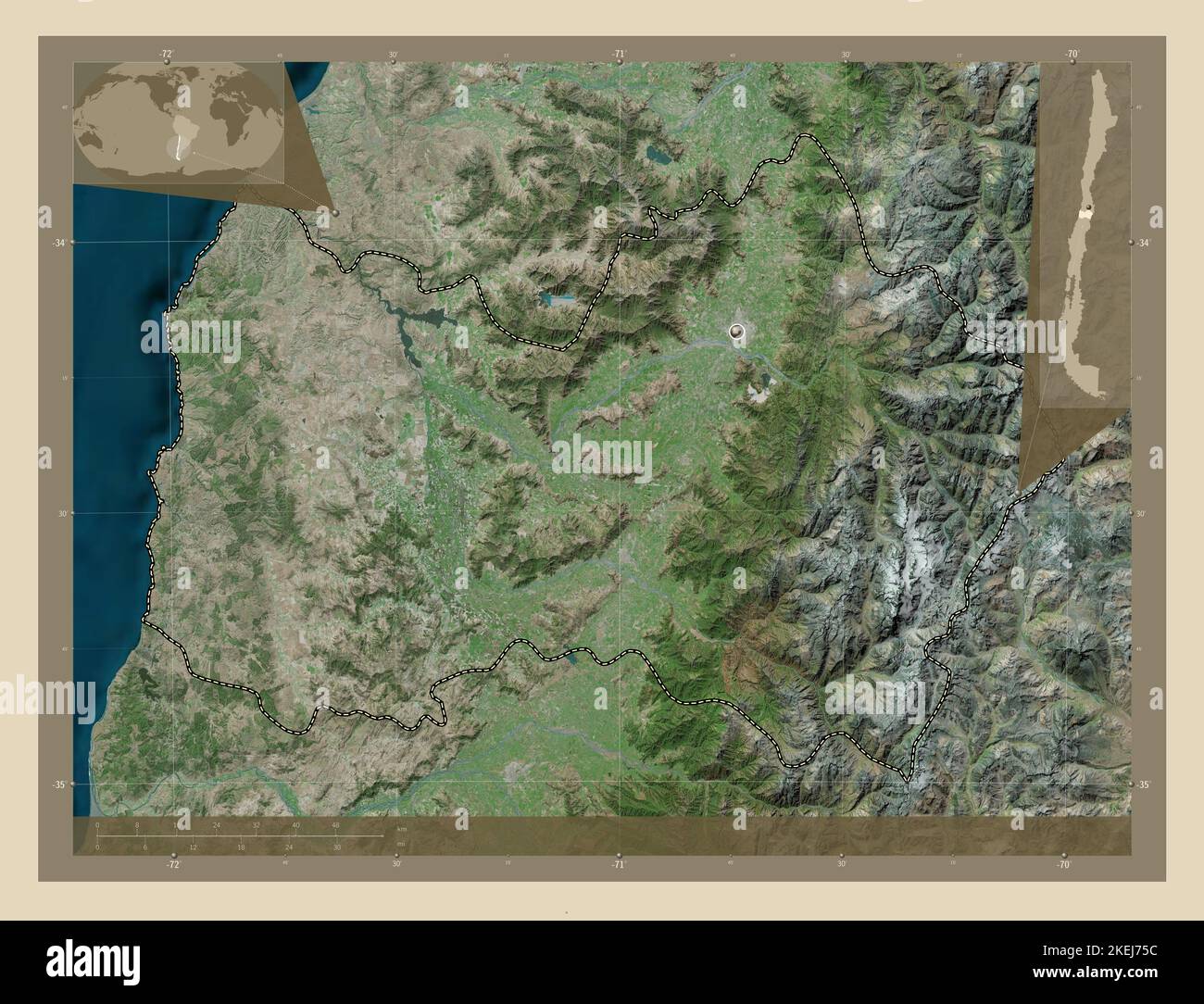 Libertador General Bernardo O'Higgins, region of Chile. High resolution satellite map. Corner auxiliary location maps Stock Photo